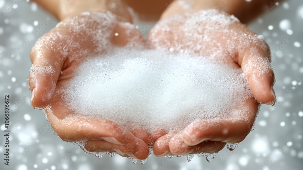 Hands Holding Luxurious Creamy Bath Foam Closeup Hands Holding Luxurious Creamy Bath Foam Closeup