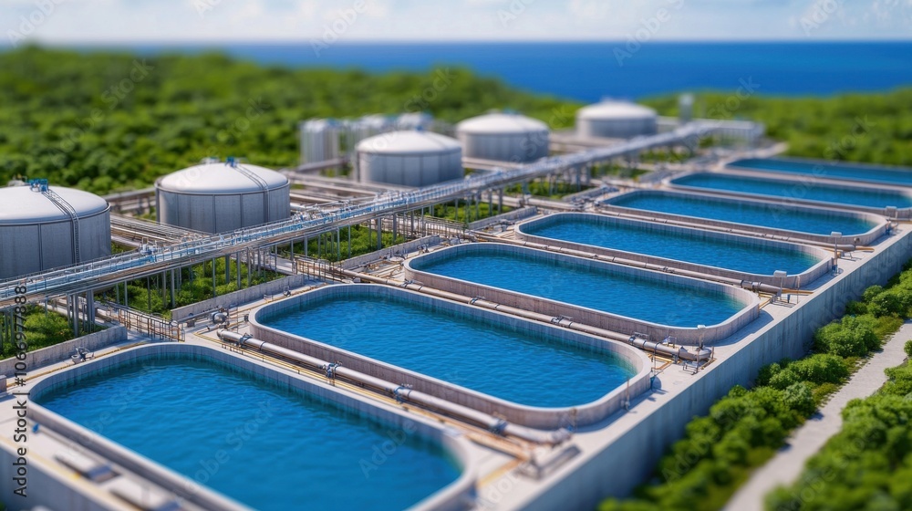 Advanced Desalination Plant Overview with Clear Water Tanks Stock ...
