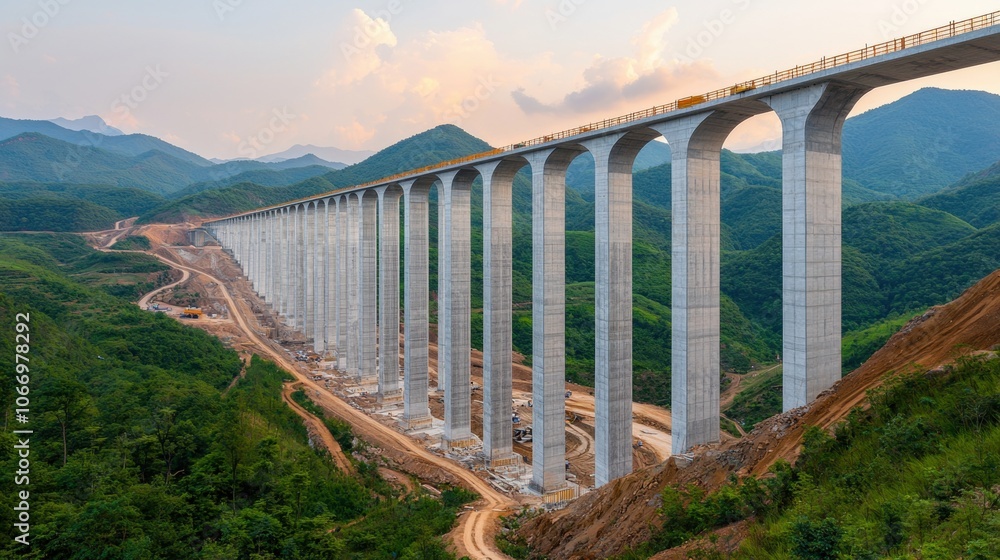 Modern Bridge Construction in Mountainous Landscape