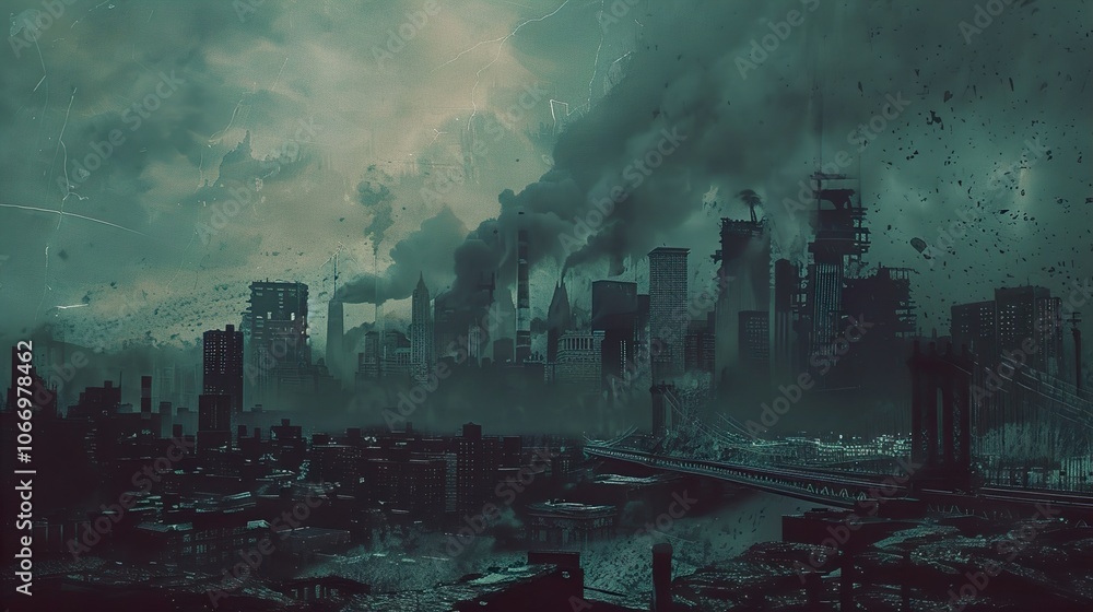 Obraz premium Apocalyptic Cityscape: Ruins of a Once-Thriving Metropolis