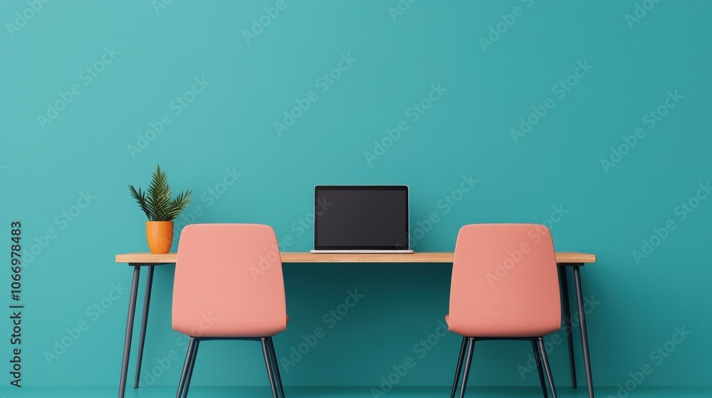 Modern Workspace with Minimalist Design and Plants Modern Workspace with Minimalist Design and Plants