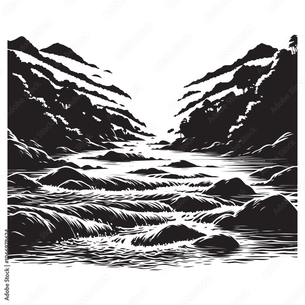 Fototapeta premium River Silhouette Vector Art, Icons, and Graphics