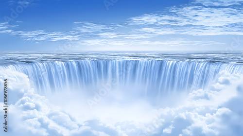 Majestic waterfall cascading into the clouds