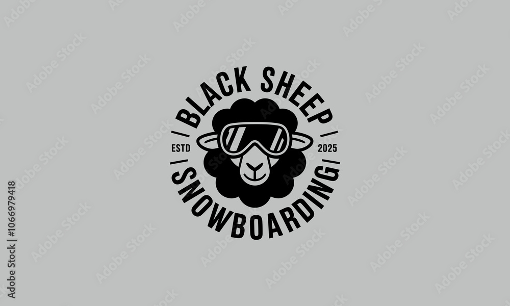 Black Sheep snowboarding badge with sheep in goggles Black Sheep snowboarding badge with sheep in goggles