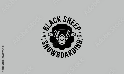 Black Sheep snowboarding badge with sheep in goggles