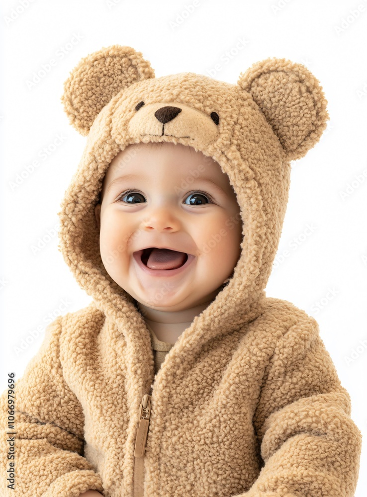 Happy Baby in Teddy Bear Costume Smiling Happy Baby in Teddy Bear Costume Smiling