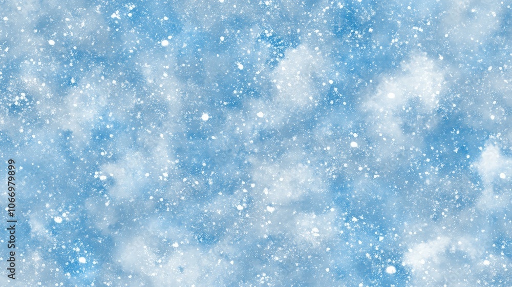 Obraz premium Blue and white snowy background with small white clouds, winter theme