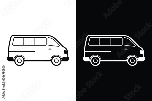 Minivan silhouette on white background. Minivan Icon on White Background Vector Art Illustration on white background.