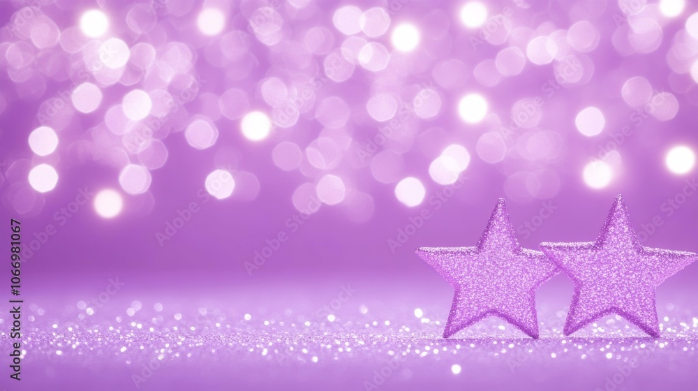 Two stars on purple with bokeh lights, mystical holiday theme. Two stars on purple with bokeh lights, mystical holiday theme.