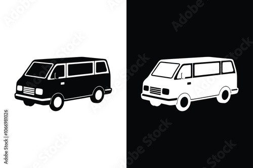 Minivan silhouette on white background. Minivan Icon on White Background Vector Art Illustration on white background.