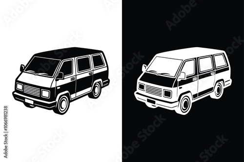 Minivan silhouette on white background. Minivan Icon on White Background Vector Art Illustration on white background.