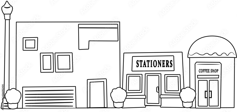 city building Doodle element coloring page cartoon illustration city building Doodle element coloring page cartoon illustration