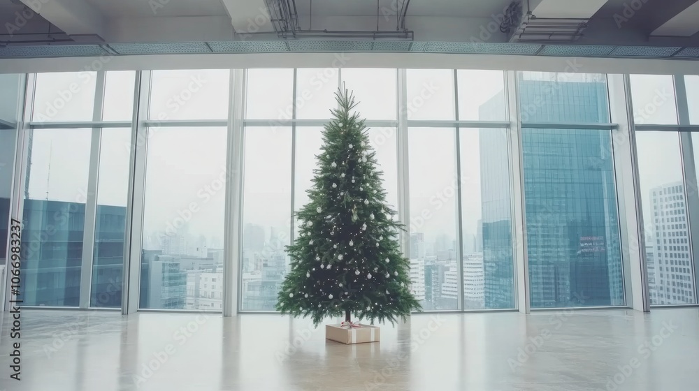 Obraz premium Modern American home minimalist Christmas tree with white and green decor