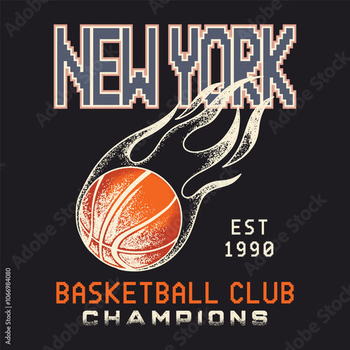 Basketball college league. Vintage artwork for sportswear. Sport logo. College font. Basketball club vector t-shirt design. New York basketball league