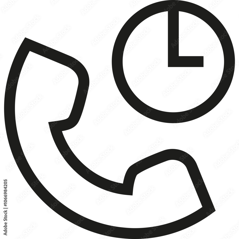 A black outline of a telephone handset and a clock representing time management and communication efficiency A black outline of a telephone handset and a clock representing time management and communication efficiency
