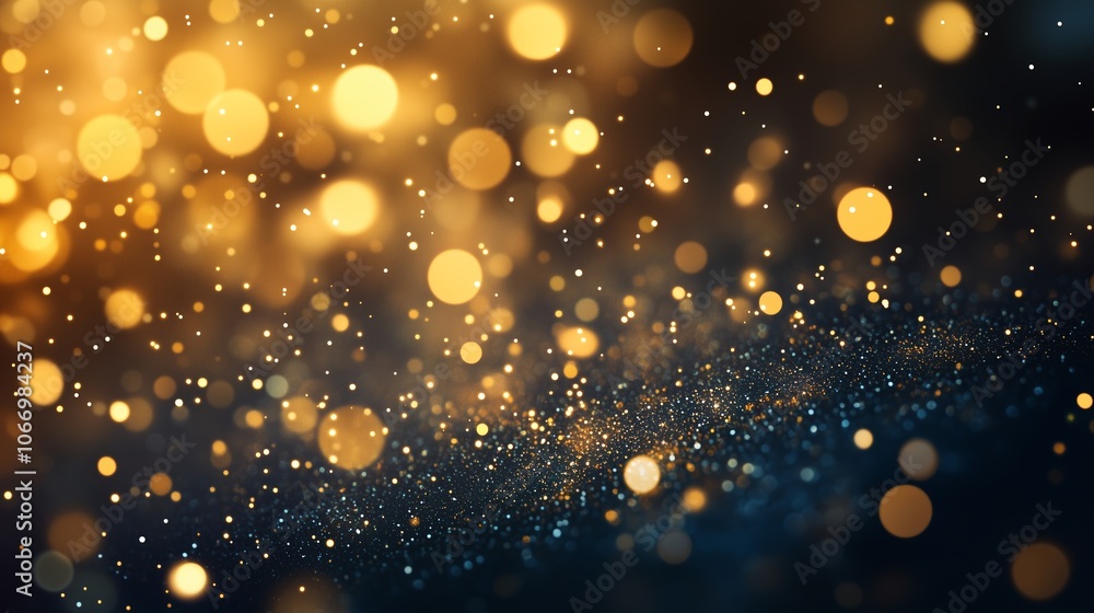Obraz premium Bokeh effect with golden and blue sparkling lights creating a magical atmosphere suitable for festive celebrations