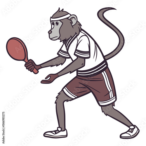 Monkey Business:  A playful illustration of a monkey dressed in athletic attire, gripping a paddle and ready for a game of ping pong. This image is perfect for a whimsical and lighthearted touch. 