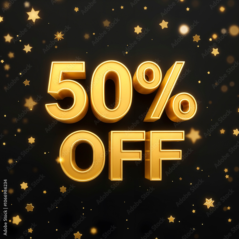 3d 50% off golden banner. Christmas sale. Inscription. Discount. Winter sale. New Year sale 3d 50% off golden banner. Christmas sale. Inscription. Discount. Winter sale. New Year sale