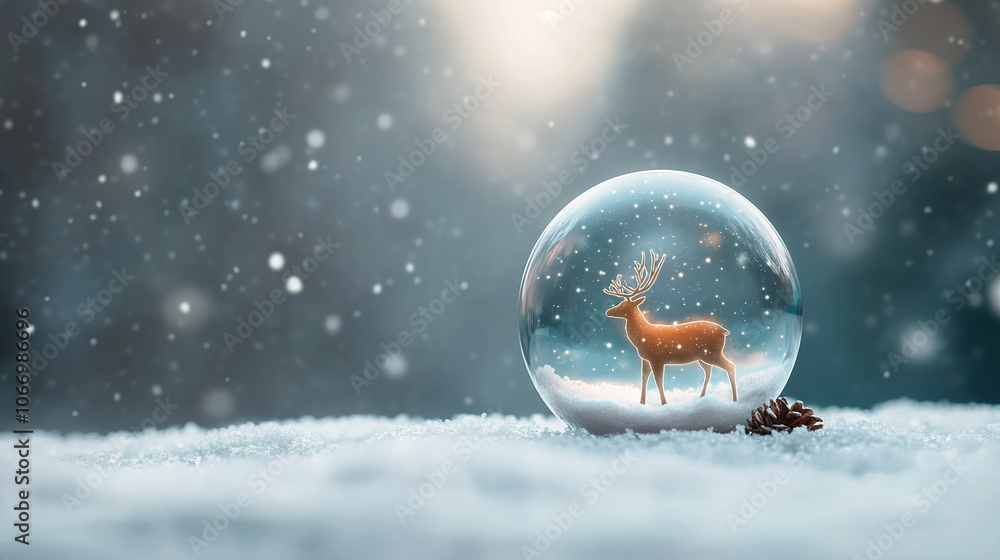Beautiful snow globe featuring deer surrounded by snowflakes, creating serene winter scene. Beautiful snow globe featuring deer surrounded by snowflakes, creating serene winter scene.