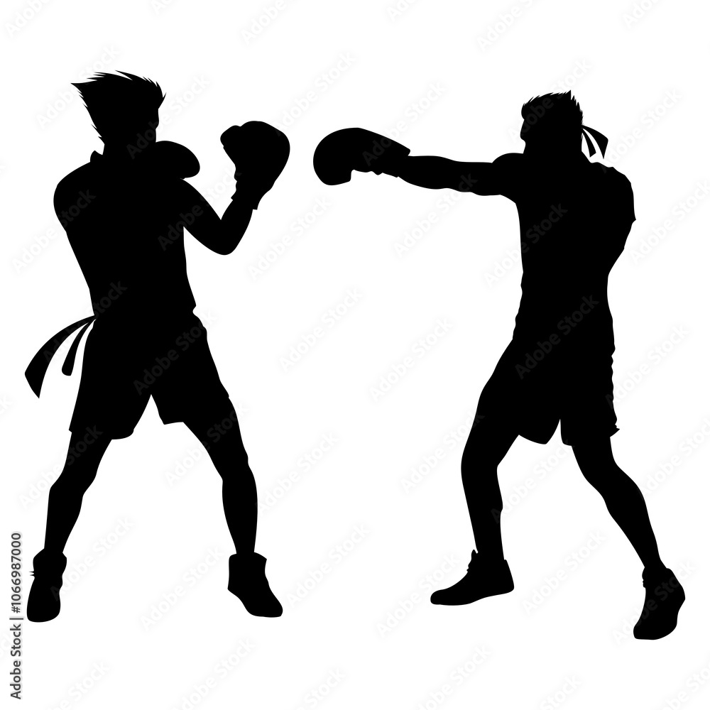 Silhouettes of two boxing athletes competing. Perfect for stickers, advertisements, icons Silhouettes of two boxing athletes competing. Perfect for stickers, advertisements, icons
