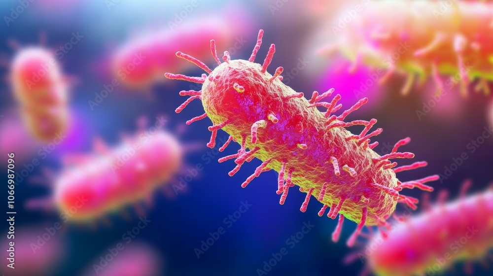 A vibrant and colorful microscopic view of bacteria with intricate details, showcasing their unique shapes and structures in a dynamic environment. A vibrant and colorful microscopic view of bacteria with intricate details, showcasing their unique shapes and structures in a dynamic environment.