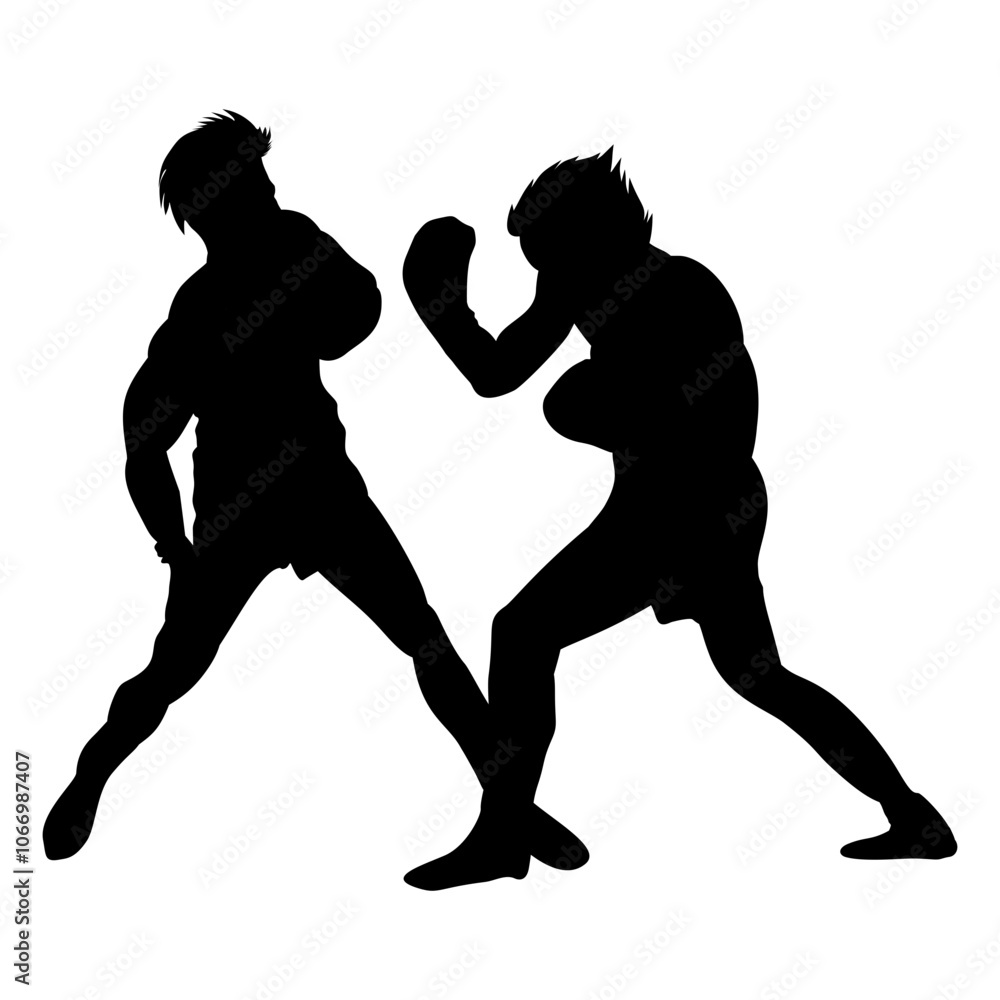 Silhouettes of two boxing athletes competing. Perfect for stickers, advertisements, icons Silhouettes of two boxing athletes competing. Perfect for stickers, advertisements, icons
