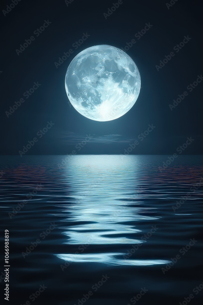 Serene Supermoon Reflected in Calm Lake Waters Serene Supermoon Reflected in Calm Lake Waters