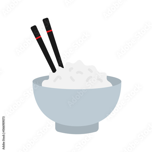 Rice bowl icon. Bowl with rice and chopsticks.