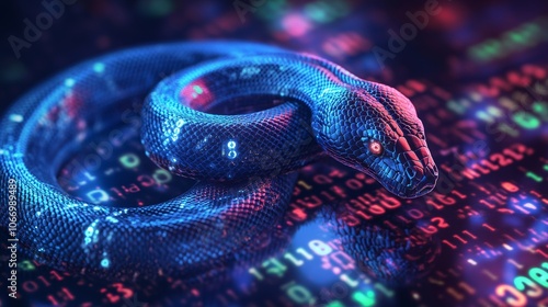 Glowing snake slithering on digital background symbolizing cyber threats