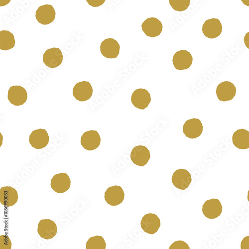 Gold polka dots seamless pattern. Small points on white background. Festive dotted backdrop. Minimalist Christmas ornament.