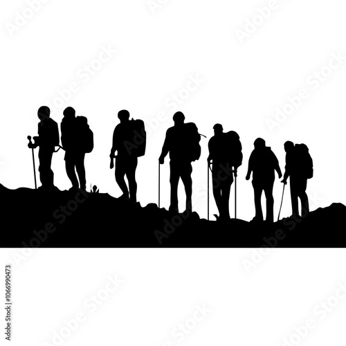 Silhouette of seven mountain climbers. Perfect for stickers, icons, advertising elements or ornaments.