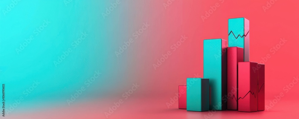 Fototapeta premium A visually striking graphic featuring colorful bar charts on a gradient background, symbolizing growth and financial analysis.
