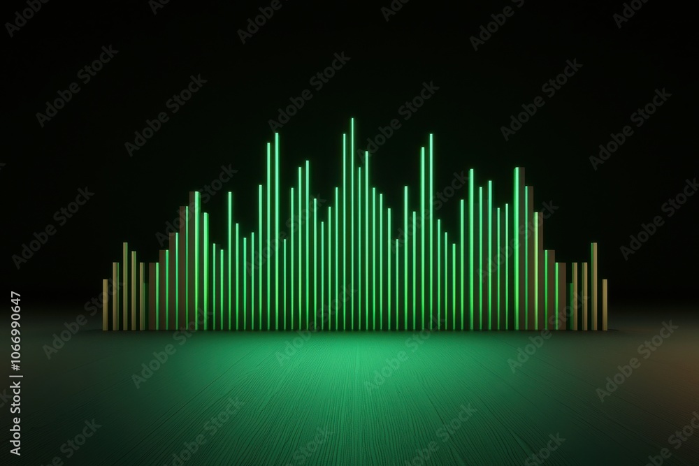 A vibrant green audio visualization displays sound waves, creating an energetic atmosphere on a dark backdrop. A vibrant green audio visualization displays sound waves, creating an energetic atmosphere on a dark backdrop.
