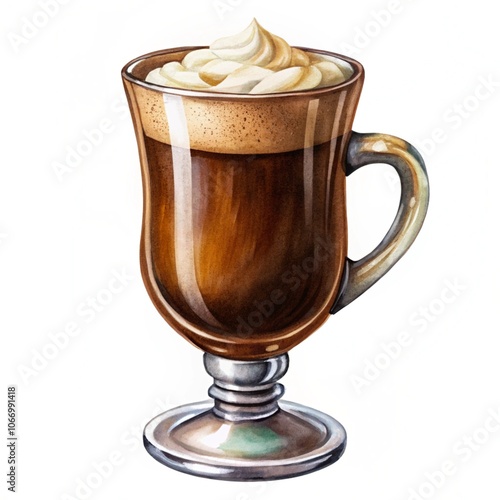 The glass of Irish coffee isolated on a white background