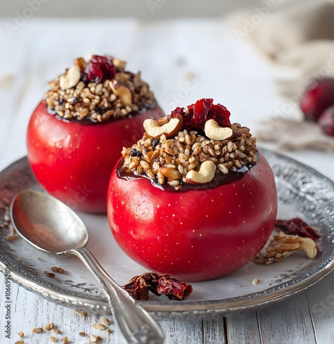 Baked Apples Stuffed with Grain, Nuts, and Dried Cranberries photo