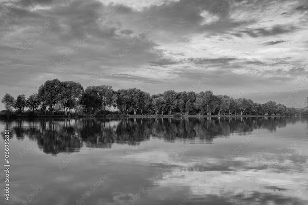 Fototapeta premium Autumn reflection on the fishing pond in Central Bohemian Highlands