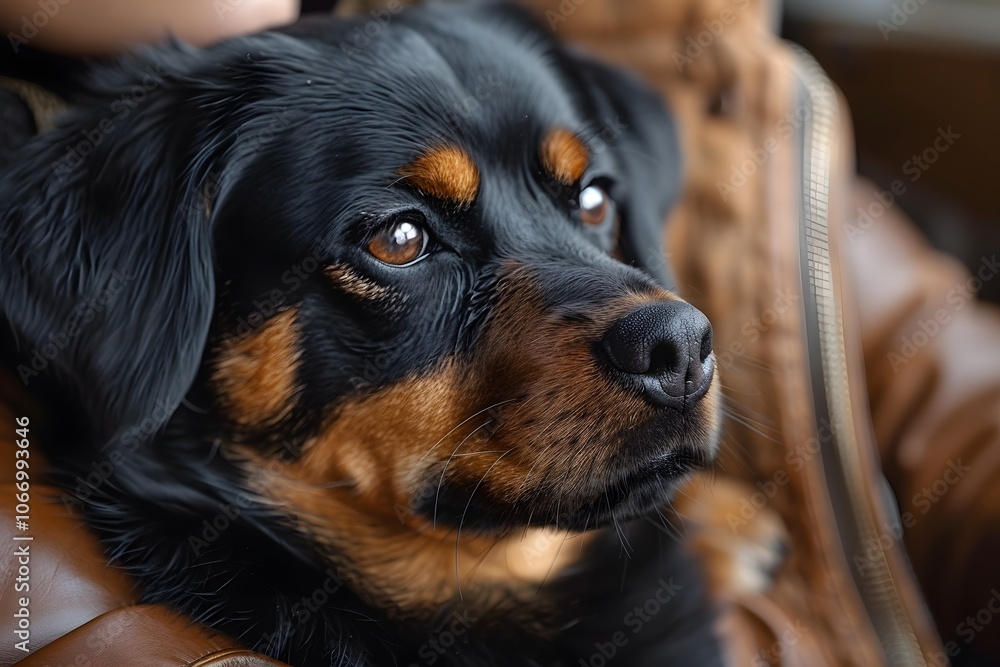 Cozy Autumn Moment with a Black and Tan Dog in a Brown Jacket Cozy Autumn Moment with a Black and Tan Dog in a Brown Jacket