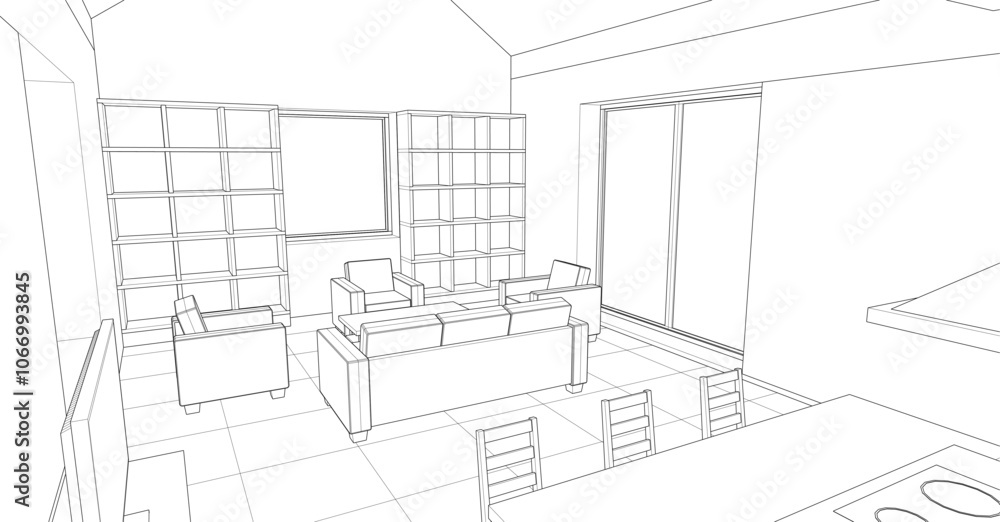 Fototapeta premium interior kitchen living room 3d illustration 