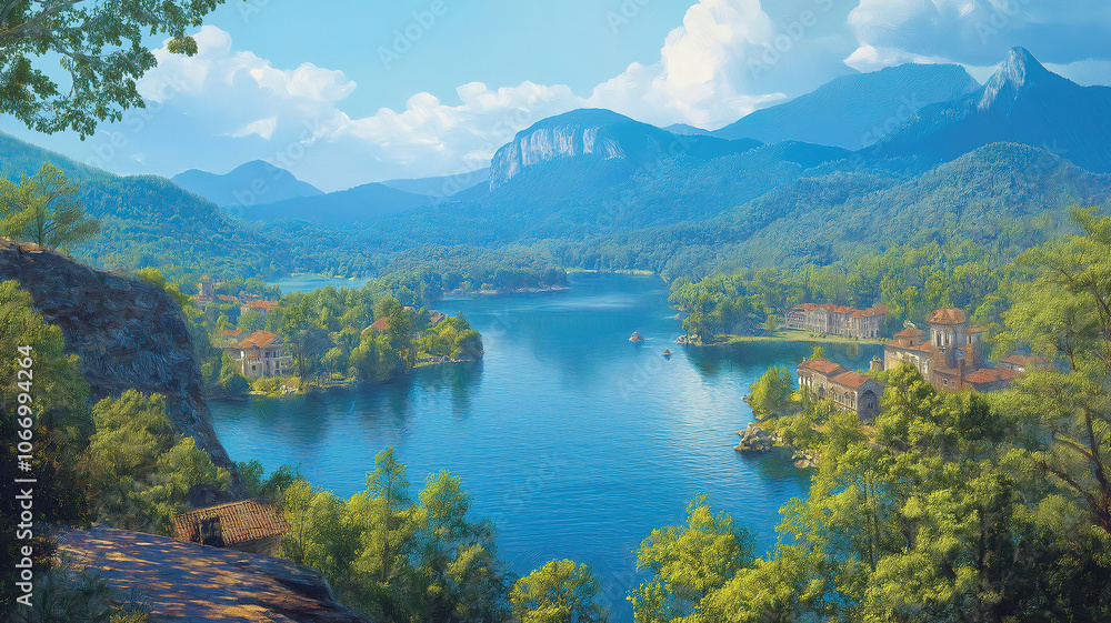Naklejka premium Stunning vistas of Lake Lure and Chimney Rock showcasing the beauty of North Carolina's landscapes