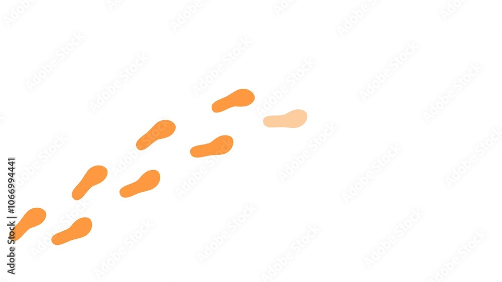 Human footprint 4K video. Orange trace of foot prints of person in boots. Walk loop animation, graphic motion. Step by step footage animation, video on white background. Human footprint 4K video. Orange trace of foot prints of person in boots. Walk loop animation, graphic motion. Step by step footage animation, video on white background.