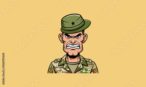 Angry army sergeant pointing forward cartoon illustration