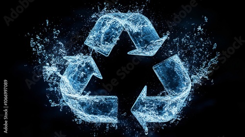 Water Recycle Symbol Splash Black Background