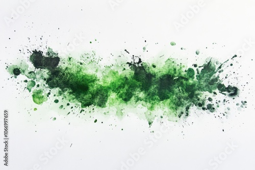 Abstract Watercolor Painting with Green and Black Splashes