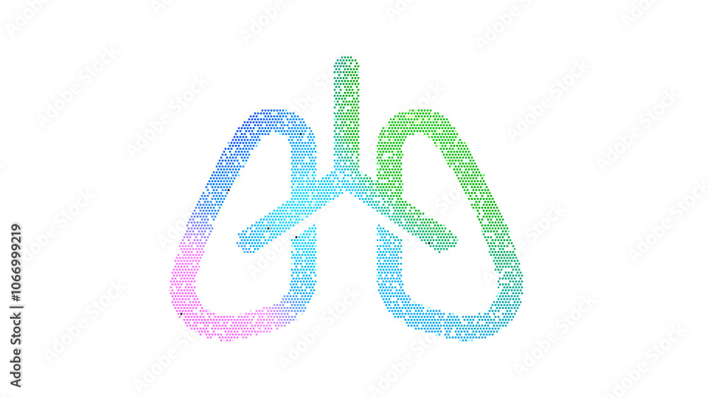 Icon lungs is made up of LED square shapes. There are bright diodes and there are black dead diodes Icon lungs is made up of LED square shapes. There are bright diodes and there are black dead diodes