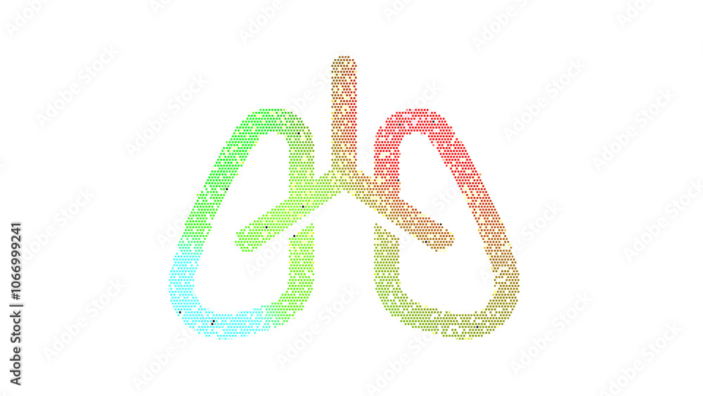 Icon lungs is made up of LED square shapes. There are bright diodes and there are black dead diodes Icon lungs is made up of LED square shapes. There are bright diodes and there are black dead diodes