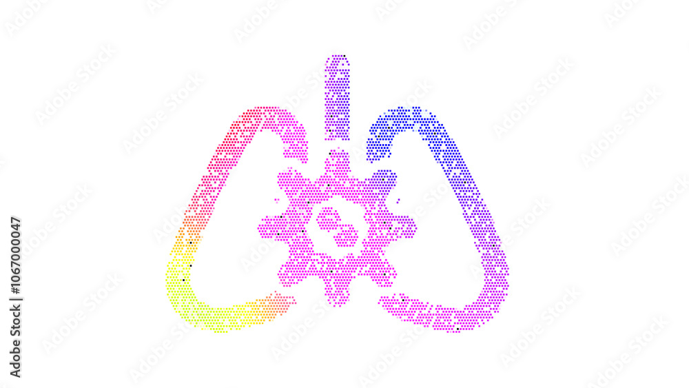 Icon lungs virus is made up of LED square shapes. There are bright diodes and there are black dead diodes Icon lungs virus is made up of LED square shapes. There are bright diodes and there are black dead diodes