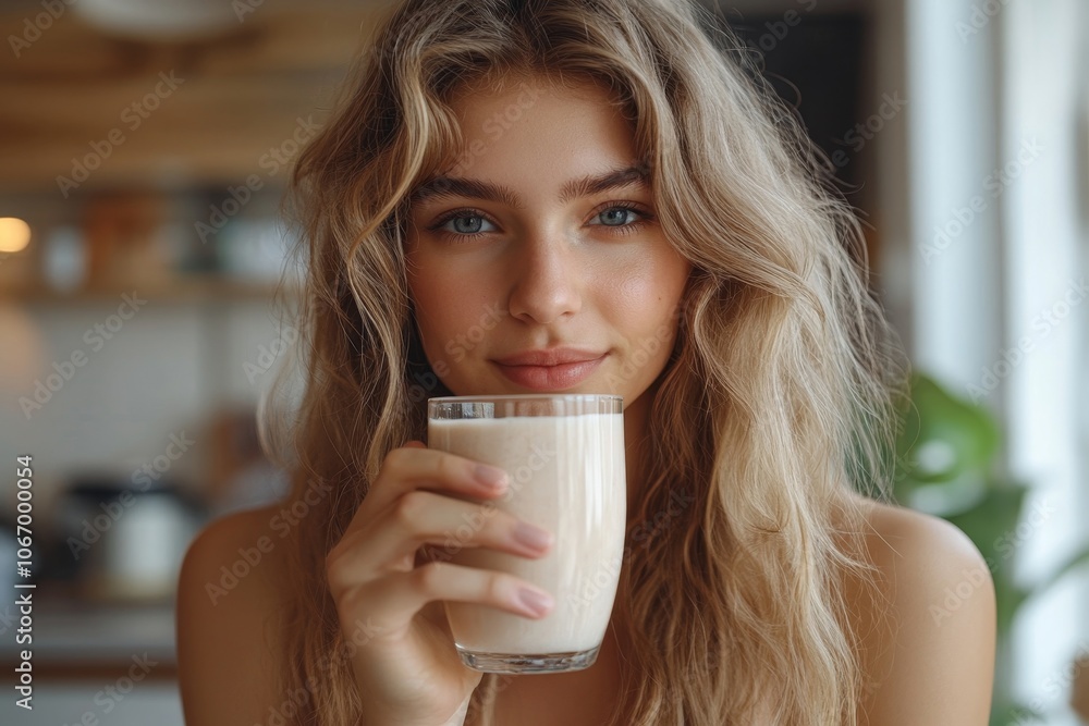 young sporty girl drink protein shake to build muscle after workout at home, Generative AI young sporty girl drink protein shake to build muscle after workout at home, Generative AI