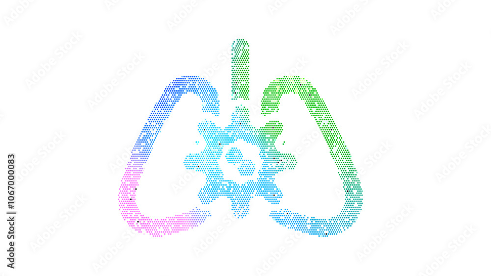 Icon lungs virus is made up of LED square shapes. There are bright diodes and there are black dead diodes Icon lungs virus is made up of LED square shapes. There are bright diodes and there are black dead diodes