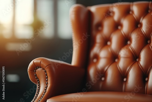 Elegant Brown Leather Professional Armchair photo