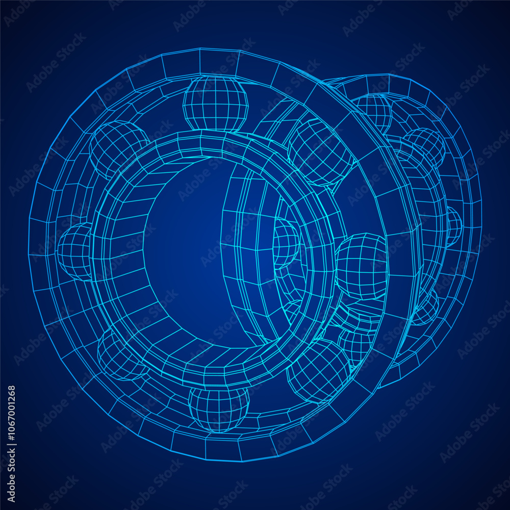 Roller bearing. Circular round rotating bearings used in industry for heavy equipment mechanical work and engineering. Wireframe low poly mesh vector illustration. Roller bearing. Circular round rotating bearings used in industry for heavy equipment mechanical work and engineering. Wireframe low poly mesh vector illustration.
